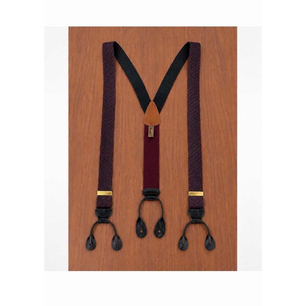 Vintage Trafalgar Burgundy Black Geometric Suspenders Croc Embossed Leather USA
